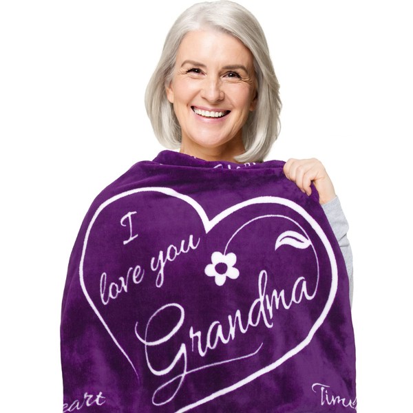 Gifts for Grandma Blanket, Valentines Day Gifts for Grandma, Gifts for Women, Grandma Gifts, Best Grandma, Grandma Gifts from Grandchildren, Grandmother Gifts, Throw Blanket 65”x50” (Purple)