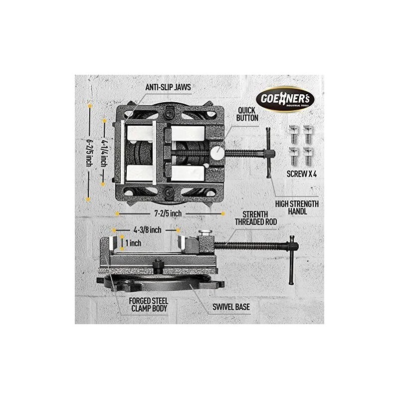 ‎Kitvance 4-1/4" Drill Press Vise Forged Steel Design, 4-3/8" Max