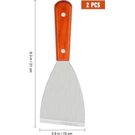 SNOKAY 2 PCS Stainless Steel Slant Edge Grill Scrapers with Wooden Handles - Perfect for Food Service, Cleaning, Baking, Blackstone Griddle Scraper, Barbecue Supplies