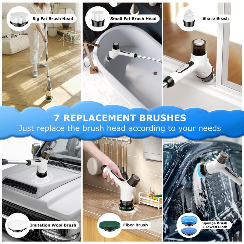 Wikihhome Electric Spin Scrubber,Cordless 2 Speeds Shower Scrubber with Foam