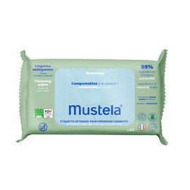 Mustela Scented Compostable Swaddles, 100% Vegetable Lyocell Fibres, Body and Makeup, Baby and Family - 99.5% Natural Ingredients (Pack of 60)