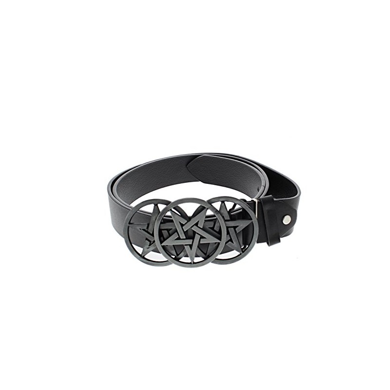 Zac's Alter Ego Black PU Belt with Triple Pentagram Buckle