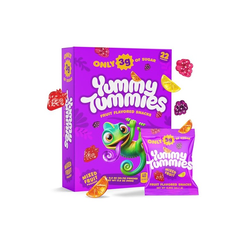 Yummy Tummies Low Sugar Fruit Snacks, 3g Sugar Per Pouch,
