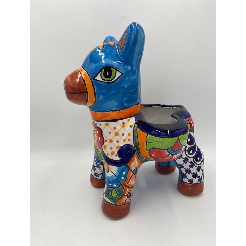 Talavera Donkey Planter, Adorable Mexican Pottery Burro, Handmade Flower Pot