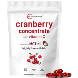 Micro Ingredients Cranberry Supplement for Women | 300 Softgels with Vitamin C & MCT Oil | Cranberry Pills for Women Support Urinary Tract Health*