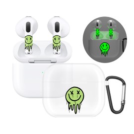 RockMax for AirPod Gen 3 Case, Clear Case with Black Keychain and Glow in The Dark Stickers, Luminous Emoticon Skin Decal Wrap, Long-Lasting, Easy to Apply, Ideal Gift for Parties and Holidays