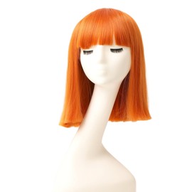 Prettyland Event C799 Women's Bob Straight Fringe Wig Medium Length Short Straight Heat Resistant Wig for Show Fancy Dress Red Orange