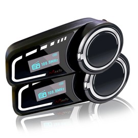 QSPORTPEAK M2C Motorcycle Intercom Headset Speakers, 1000m 6 Riders Motorbike Intercom Universal Bluetooth Motorcycle Helmet Communication System Voice Dial/Usable While Charge (2 Pack with LED)