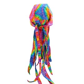 Nomad Tie Dye Rainbow Skull Cap Hat with Extra Long Tail