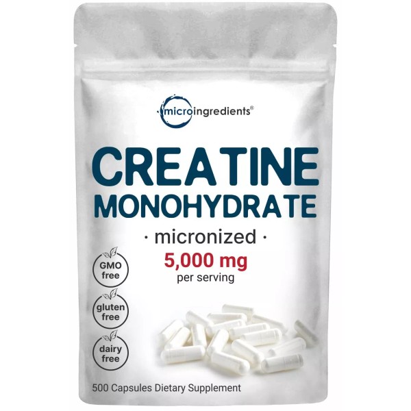 Micro Ingredients Creatine Monohydrate 5000mg 500 Capsules | Pure Creatine