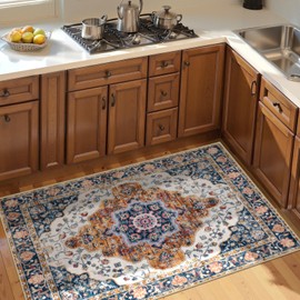 Ciicool Small Area Rug, 2x3ft Boho Rug, Ultra Soft Entry Rugs for Entryway, Non-Slip Washable Rugs Oriental Low-Pile Indoor Mat Floor Carpet for Entrance Bedroom Kitchen Bathroom Foyer Decor