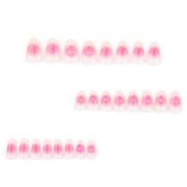 MERVF Almond Press on Nails Medium Fake Nails Pink Aura Gradient Glue on Nails 3D Heart Press ons Stiletto Acrylic Valentines Day Design False Nails for Women Glossy 24pcs