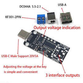 2PCS USB-C PD QC DC5V 9V 12V 15V 20V Adjustable Voltage Power Trigger Module 5A Type-C Male Input