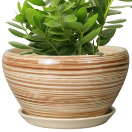 Ceramicfor Ceramic Pot for Plants 11 Inch - Planter for Outdoor Plants Indoor Plant Pot with Drainage Hole and Saucer Large Planter Round Flower Pot for House Patio Garden Yellow