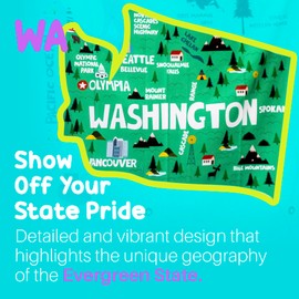 Birdy Boutique Washington Map Tapestry – 60" x 59" Educational Wall Hanging for Kids – State Landmarks, Cities, & Fun Facts – Lightweight & Easy to Hang Classroom or Homeschool Decor