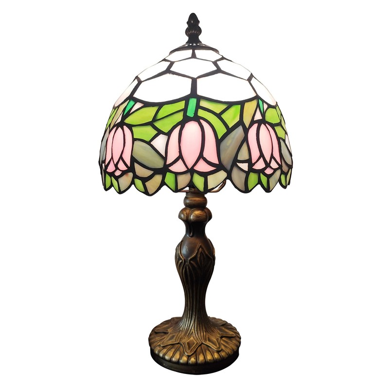 XPHMXP Tiffany Lamp 3-Way Dimmable Table Lamp Pink Tulip Stained