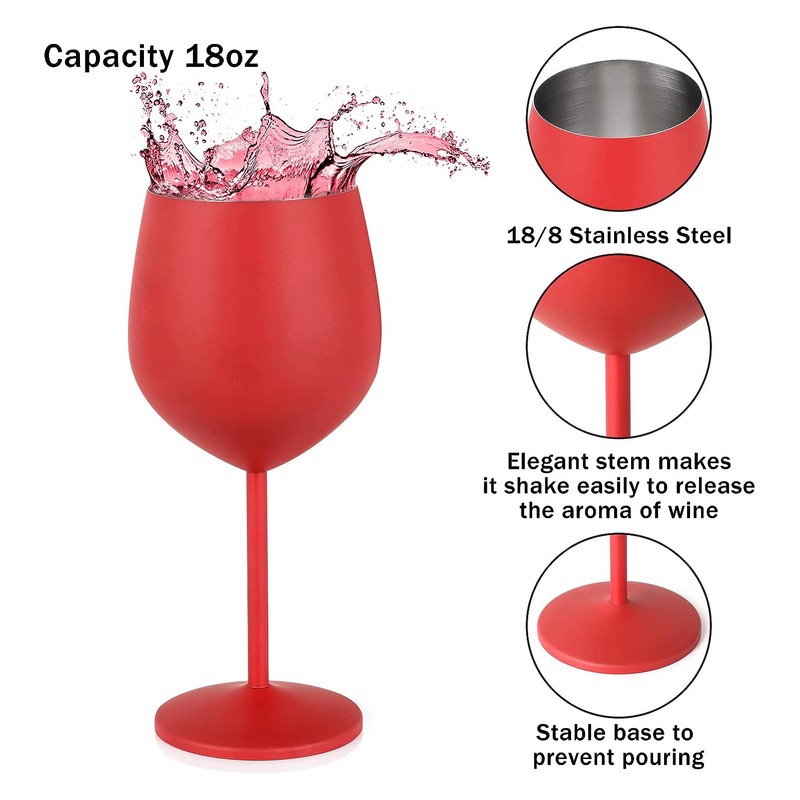 1 PCS 18oz Stainless Steel Matte Wine Glasses Red