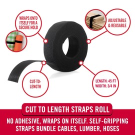 VELCRO Brand Cut to Length Straps Heavy Duty | 45 Ft x 3/4 in | ONE-WRAP Self-Gripping Double Sided Roll | Bundling Ties Fasten to Themselves for Secure Hold, VEL-30834-AMS, Black