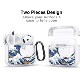 MOSNOVO Case for Airpods 4, Protective Clear Case with Shockproof Dual Layer Hard Luxe Metal Ring Designed for Airpods 4 Generation - Great Wave