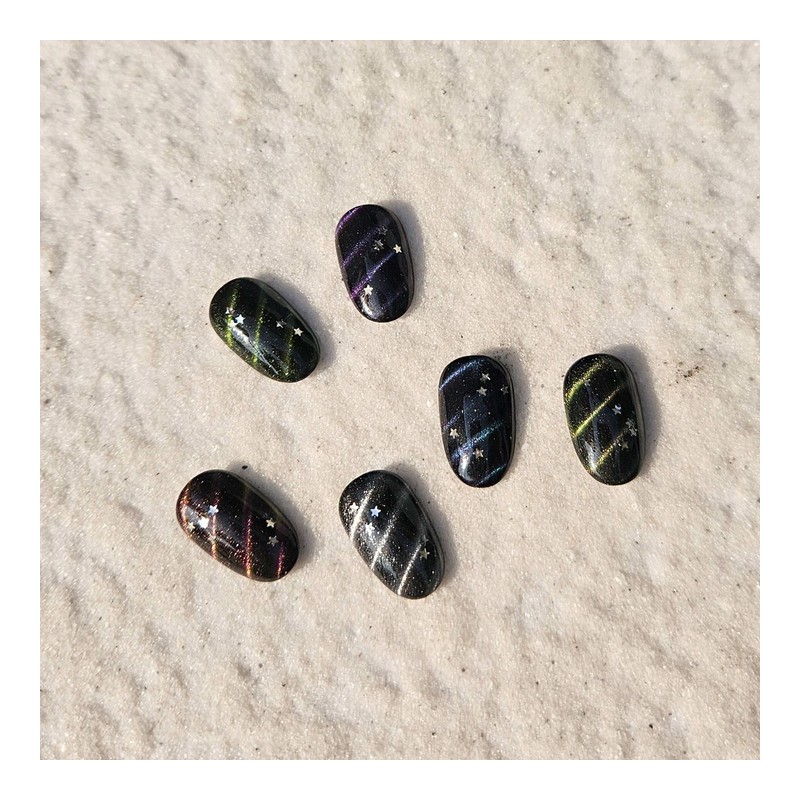 Black Glow Handmade Nail Tips - Long Point / 블랙