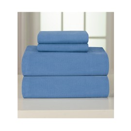 Pointehaven Heavy Weight Flannel Cotton Sheet Set, Twin, Blue