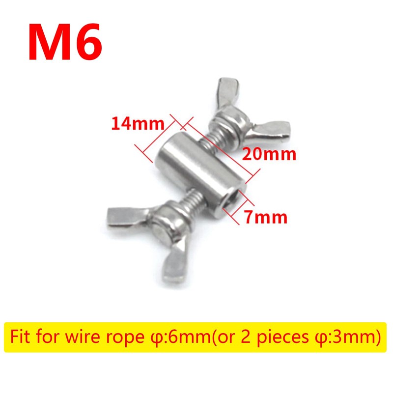 (6 Pieces) M6 Hand Twist Wire Rope Clamp 304 Stainless