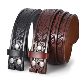 LALATCH - Cinturón de vaquero occidental para hombre, paquete de 2 cinturones occidentales sin hebilla para hombres y mujeres, Negro+marrón, for Wasit 28"-32"