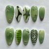Mkwntg 24Pcs Green Press on Nails Medium Almond Fake Nails