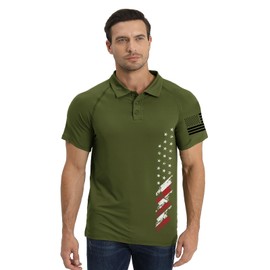 H HYFOL Short Sleeve Polo Shirts for Men Graphic Stretch Casual American Patriotic Raglan Golf Polos for Men(Olive Green,3XL)