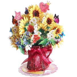 ROINUS Craft Sunflower Bouquet Pop Up, Birthday Cards for Mom, Mother's Day Card, Thank You Card for women