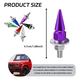 SWQS 4 PCS License Plate Screws, Spike Anti Theft Motorcycle License Plate Screws Bolts Set, Aluminum Security Fasteners Kit for Car Truck Motorcycle Plate Frames, Car Decorative Accessories (Purple)