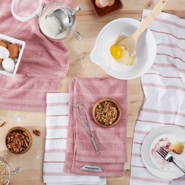 KitchenAid Albany - Juego de 4 Toallas de Cocina, Color Rosa Seca/Blanco, 16 x 26 Pulgadas