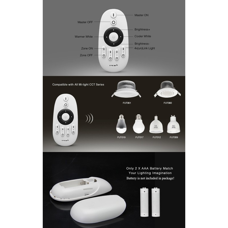 LGIDTECH FUT007 Mi.Light CCT WW+CW 4-Zone Remote Controller (Battery Not