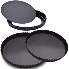 Nonstick Quiche Tart Pan 3 Pack, 28&26&24cm Removable Loose Base Bottom Carbon Steel Tart Pie Mould Set of 3 (28&26&24cm)