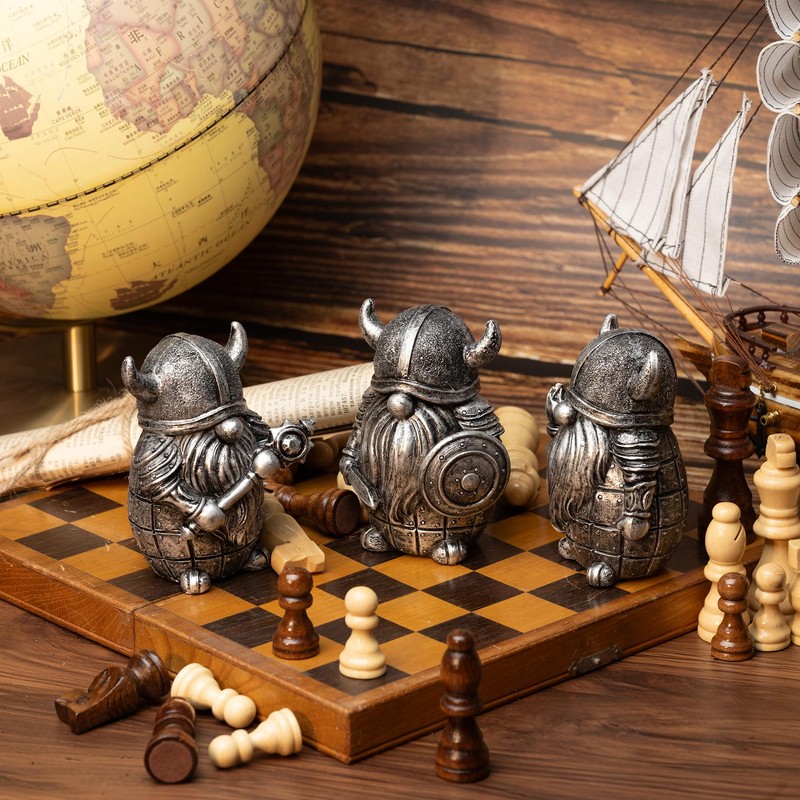 3PCS Viking Warrior Gnome Figurines Set-Viking Decor Home Ornament Mini