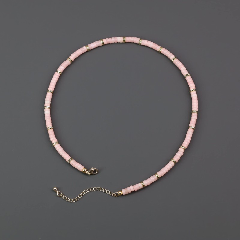 COAI Women's Choker Pearl Necklace with Crystal Beads, Stone, Pink