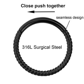 HENYQANN Conch Piercing Ring Septum Piercing Nose Ring Daith Helix Piercing Cartilage Earring Lip Eyebrow Belly Tragus Piercing Black Silver Gold Rose Gold Rainbow 16/18G 6/8/10/12 mm, Stainless Steel