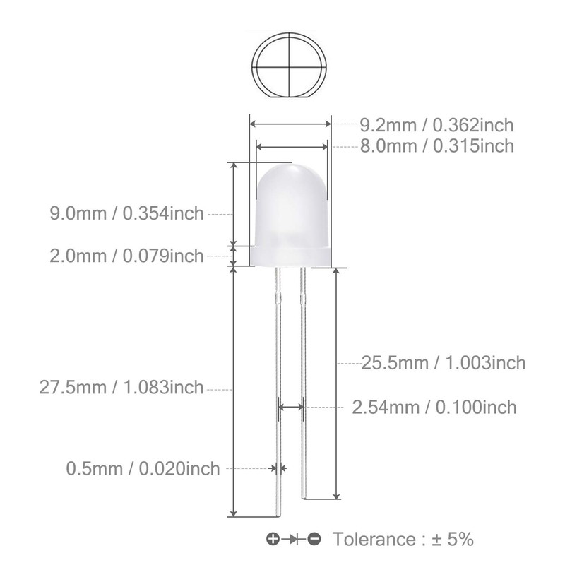 Chanzon 50 pcs 8mm White Diffused LED Diode Lights (Frosted