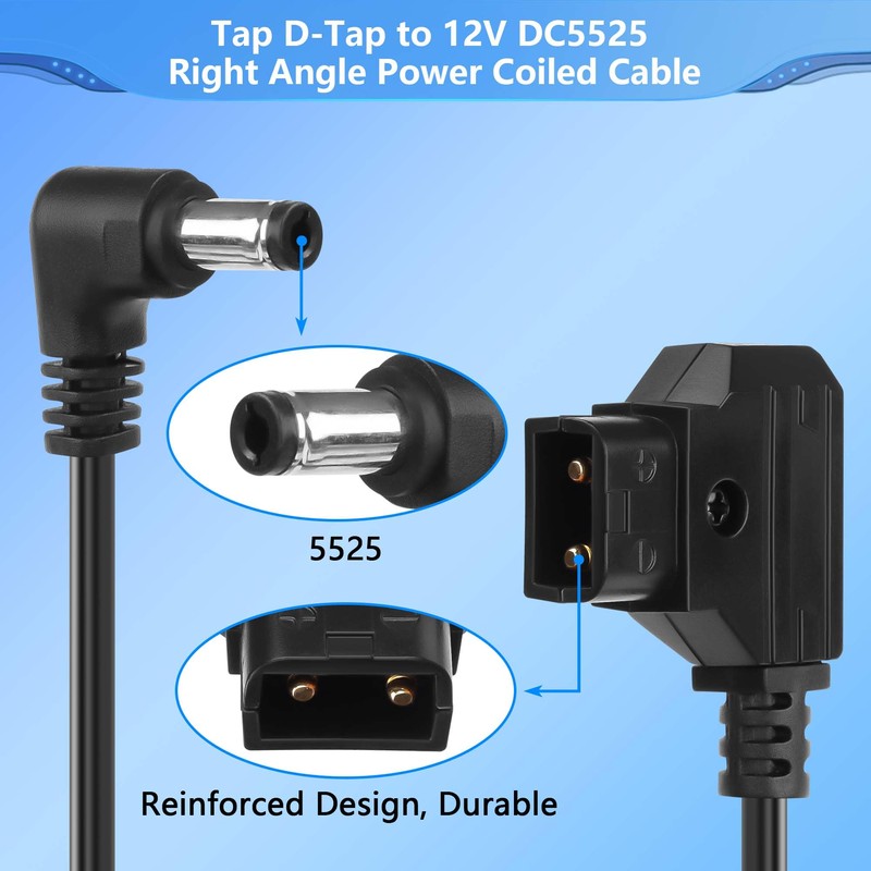 CERRXIAN D-Tap to Right Angle DC 12V Coiled Cable Replacement