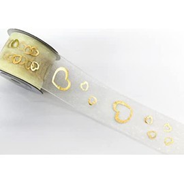 CaPiSo Organza Ribbon 40 mm Organza Gift Ribbon Gold Heart Hearts Wedding Heart Ribbon Wedding Band Heart Cream (1 x 10 m Heart)
