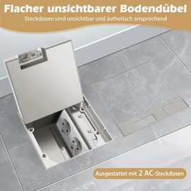 Floor Tank, Floor Socket, Built-in Socket, Waterproof Floor Recessed Socket, 2-Way Recessed Socket, Stainless Steel for Floor (2AC)