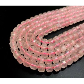 Perfect Gems Natural Rose Quartz Square Cube Faceted Size 7mm Pink Gemstone Beads - PGS262