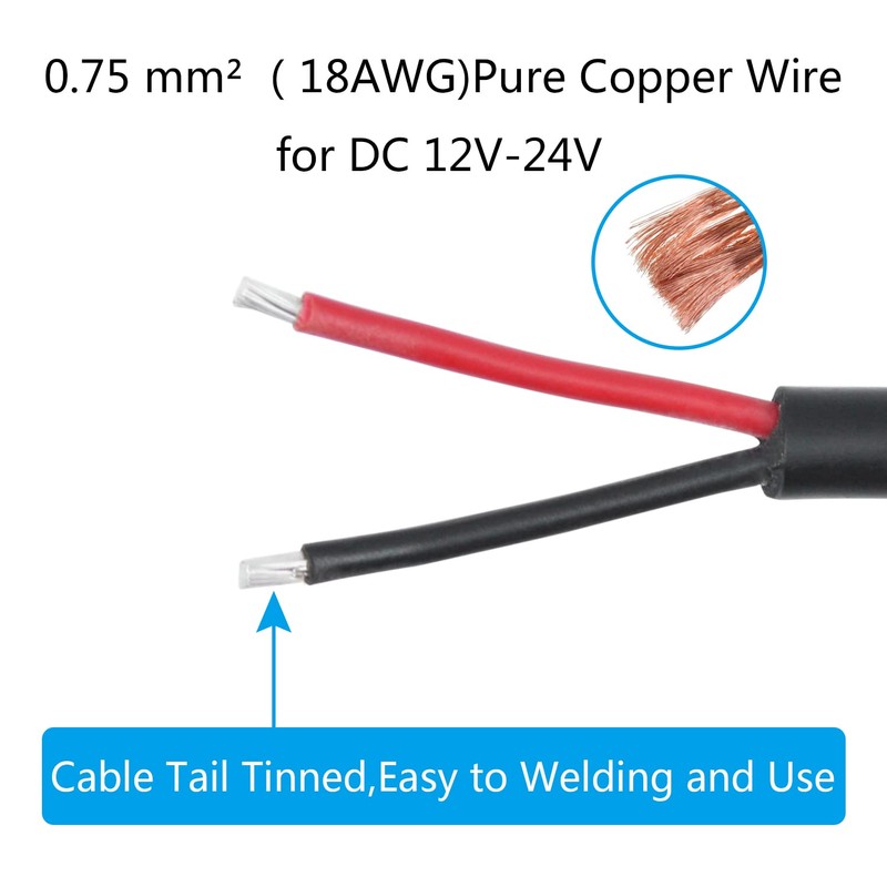 12V DC Power Pigtails Cable,0.5m/1.65ft DC 5.5mm x 2.1mm Male