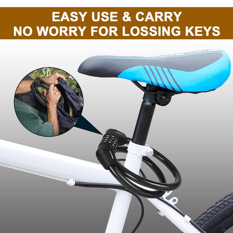 2 X FITTOO Cable Lock 65CM, Bike Bicycle Lock, Combination