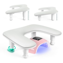 LIONVISON Manicure Arm Rest for Nails Tech: U-Shaped Adjustable Nail Armrest - Gray PU Leather Hand Stand Rest for Manicurists