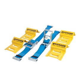 Erickson Wheel Chock Tie-Down Kit, 2 in x 7.5 ft, Double Slotted E-Fitting, Fits 10 in-30 in Tires, 1500 lb Ratchet Straps - Secures ATV, UTV, SxS, Mower & More