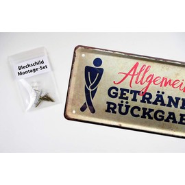 Tin Sign Drinks Return – Toilet Sign Guest Toilet Sign Toilet Toilet Restaurant Bar Club Disco Hotel Pension – Door Sign with Pictogram – Includes Mounting Set – 28 x 12 cm