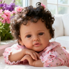 SCOM Black Reborn Baby Doll - 18 Inch Realistic African American Girl, Looking Real Lifelike Baby with Soft Cloth, Newborn Weighted Brown Hispanic Doll with Full Vinyl Body for 3 4 5 6 + Year Old Gift