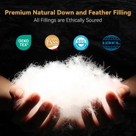 SNOWMAN Premium Down Comforter Queen Size, Luxurious All Season Duvet Insert with Cotton Blended Fabric, 37oz Fill Weight Pinch Pleat Design Hotel Bedding Comforter (Black,90"x90")