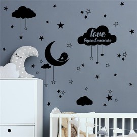 WOHAHA Wall Sticker, Moon, Nebula, Black, Monotone, Children's Day, Children's Room, Kindergarten, Nursery, Wall Sticker, Stylish, Nordic, Waterproof, Removable Wall Sticker, Toy Room, Removable, DIY,